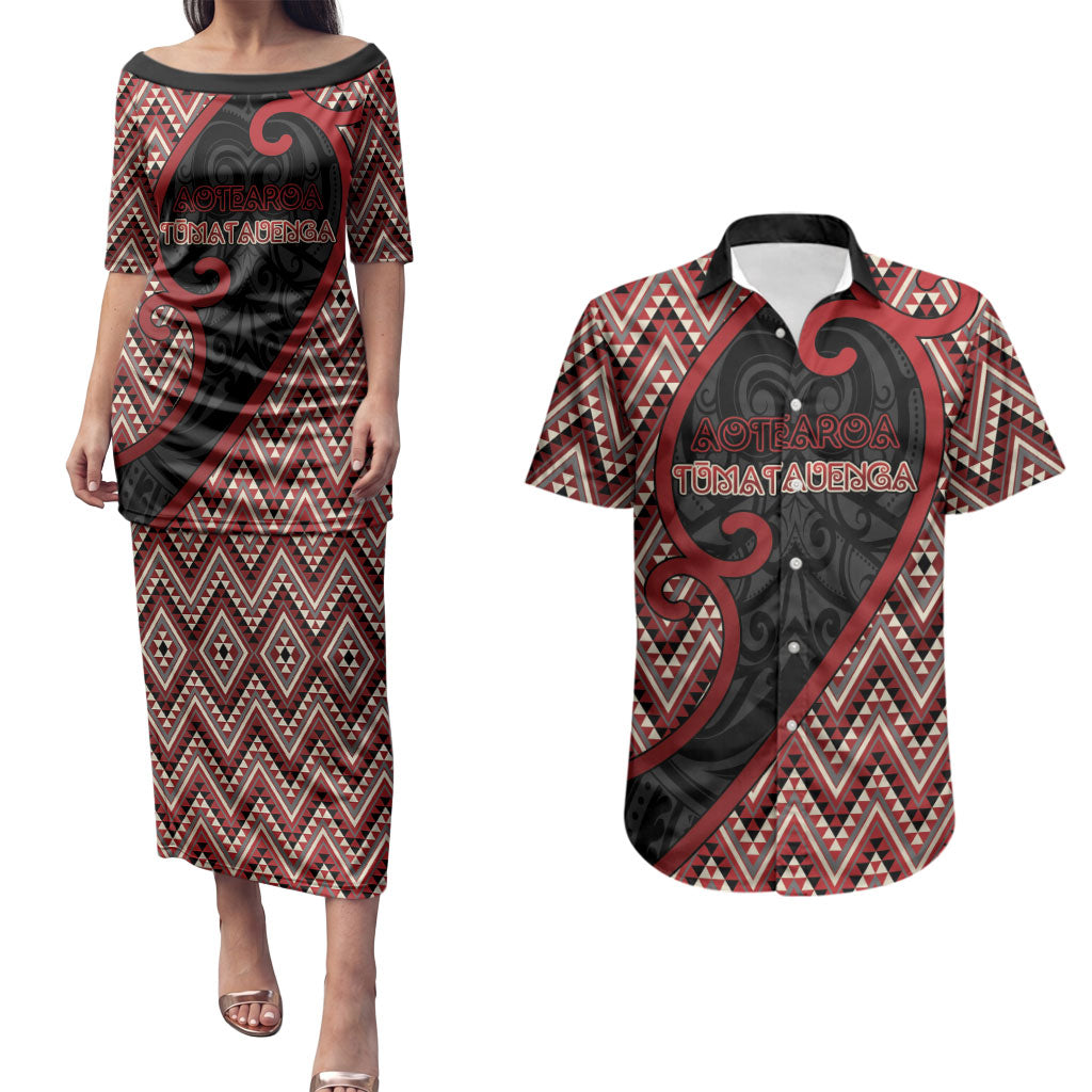 Custom Aotearoa Atua Tumatauenga Couples Matching Puletasi and Hawaiian Shirt God Of War Koru Patterns