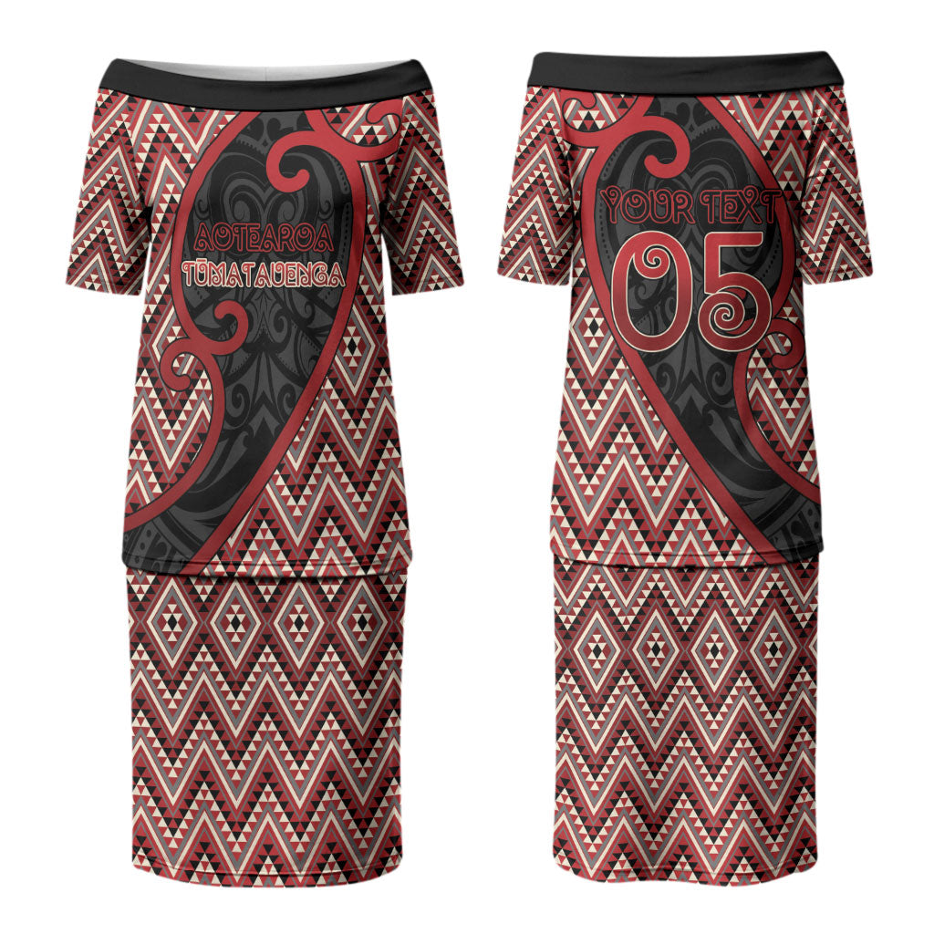 Custom Aotearoa Atua Tumatauenga Couples Matching Puletasi and Long Sleeve Button Shirt God Of War Koru Patterns