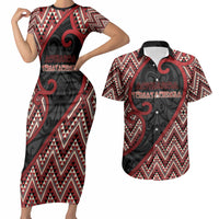 Custom Aotearoa Atua Tumatauenga Couples Matching Short Sleeve Bodycon Dress and Hawaiian Shirt God Of War Koru Patterns