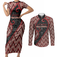 Custom Aotearoa Atua Tumatauenga Couples Matching Short Sleeve Bodycon Dress and Long Sleeve Button Shirt God Of War Koru Patterns
