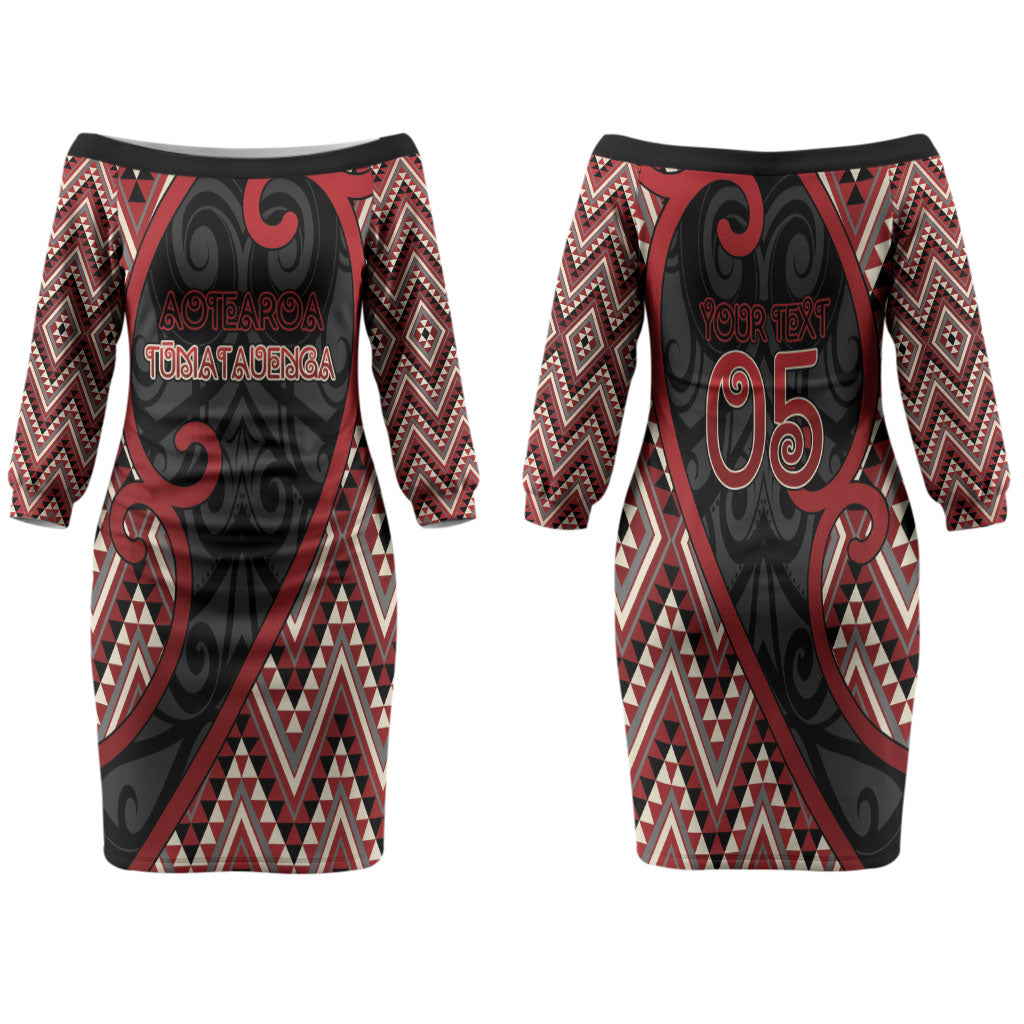 Custom Aotearoa Atua Tumatauenga Family Matching Off The Shoulder Long Sleeve Dress and Hawaiian Shirt God Of War Koru Patterns