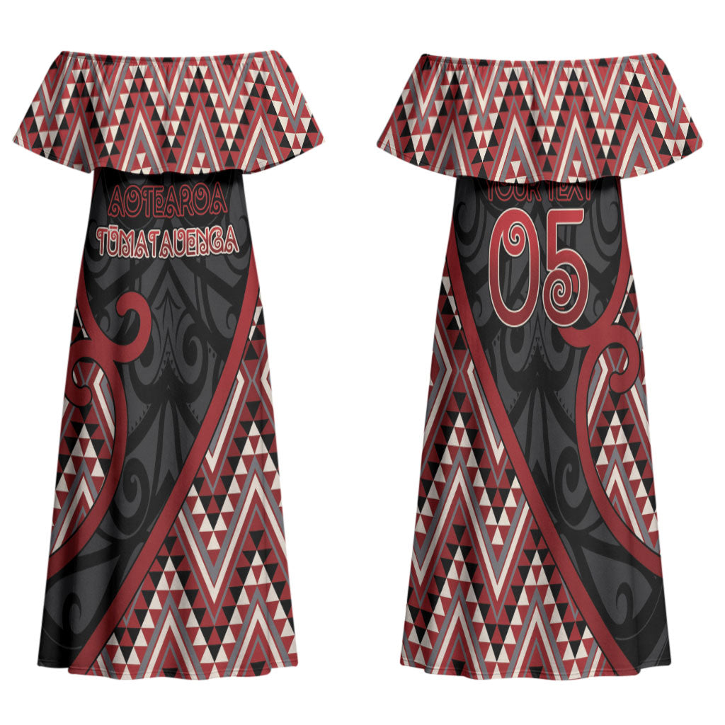 Custom Aotearoa Atua Tumatauenga Family Matching Off Shoulder Maxi Dress and Hawaiian Shirt God Of War Koru Patterns