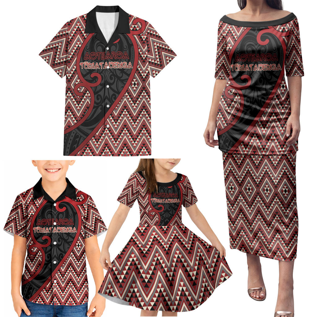 Custom Aotearoa Atua Tumatauenga Family Matching Puletasi and Hawaiian Shirt God Of War Koru Patterns