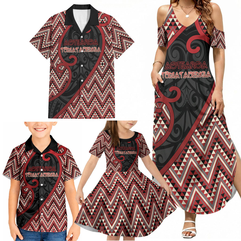 Custom Aotearoa Atua Tumatauenga Family Matching Summer Maxi Dress and Hawaiian Shirt God Of War Koru Patterns