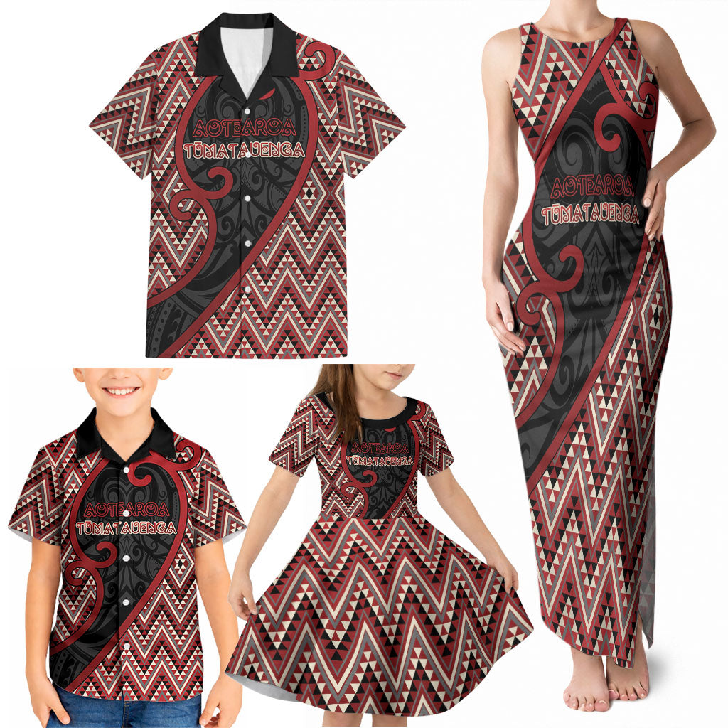 Custom Aotearoa Atua Tumatauenga Family Matching Tank Maxi Dress and Hawaiian Shirt God Of War Koru Patterns