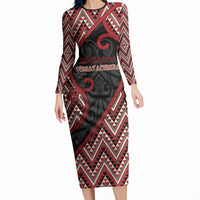 Custom Aotearoa Atua Tumatauenga Long Sleeve Bodycon Dress God Of War Koru Patterns