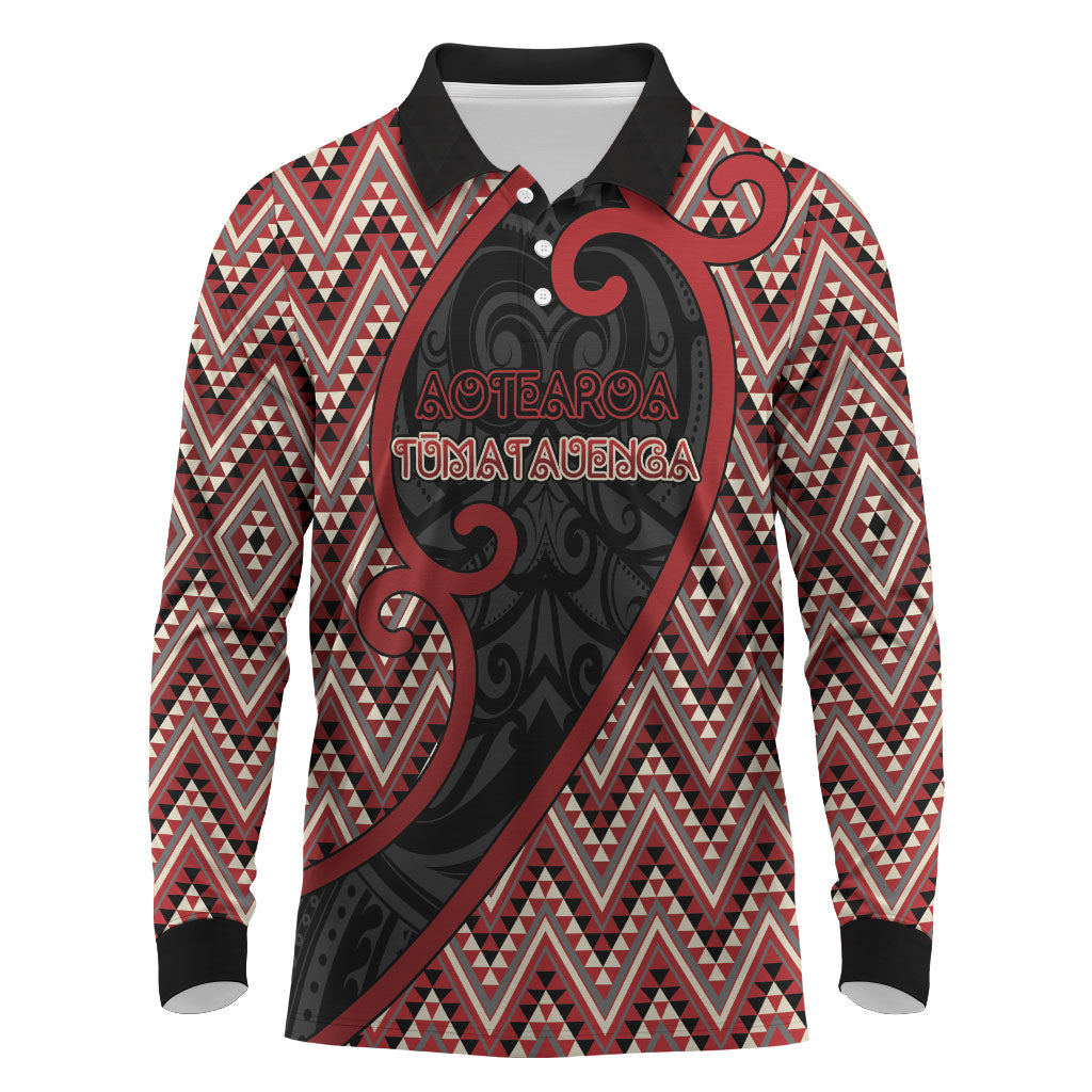 Custom Aotearoa Atua Tumatauenga Long Sleeve Polo Shirt God Of War Koru Patterns