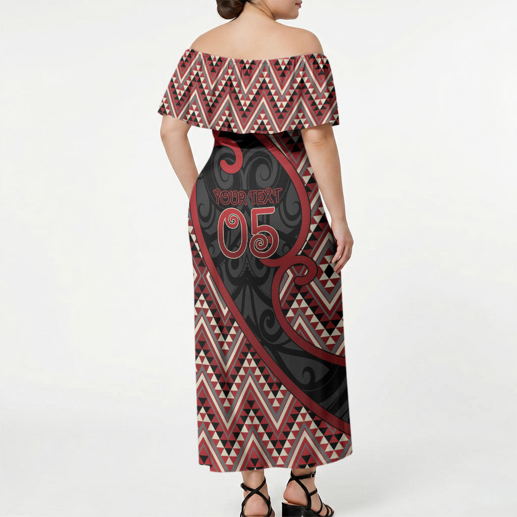 Custom Aotearoa Atua Tumatauenga Off Shoulder Maxi Dress God Of War Koru Patterns