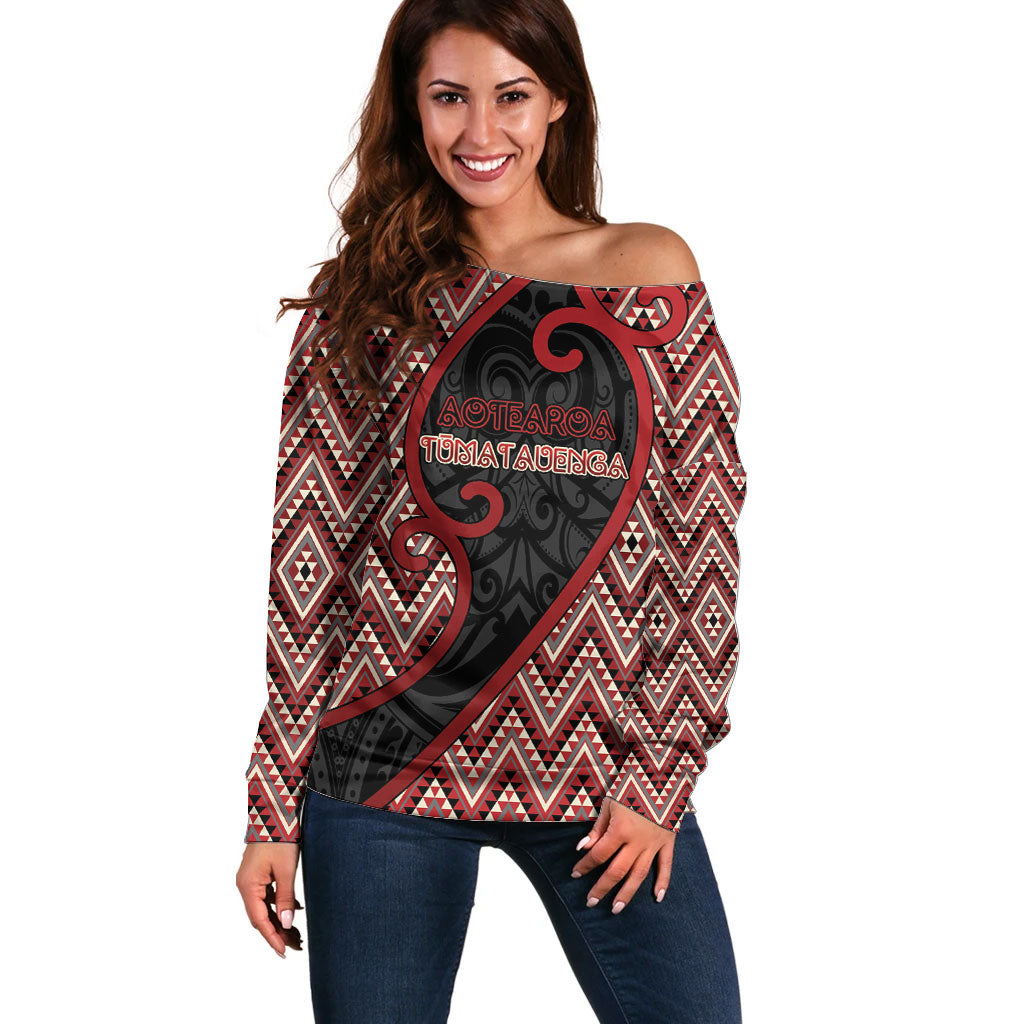 Custom Aotearoa Atua Tumatauenga Off Shoulder Sweater God Of War Koru Patterns