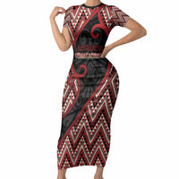 Custom Aotearoa Atua Tumatauenga Short Sleeve Bodycon Dress God Of War Koru Patterns