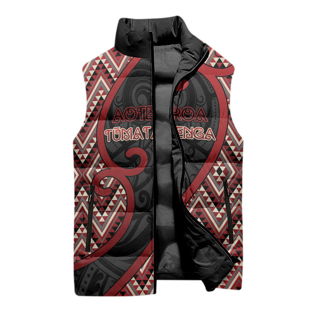 Custom Aotearoa Atua Tumatauenga Sleeveless Puffer Jacket God Of War Koru Patterns