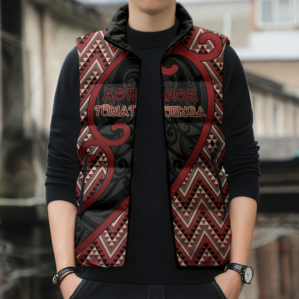 Custom Aotearoa Atua Tumatauenga Sleeveless Puffer Jacket God Of War Koru Patterns