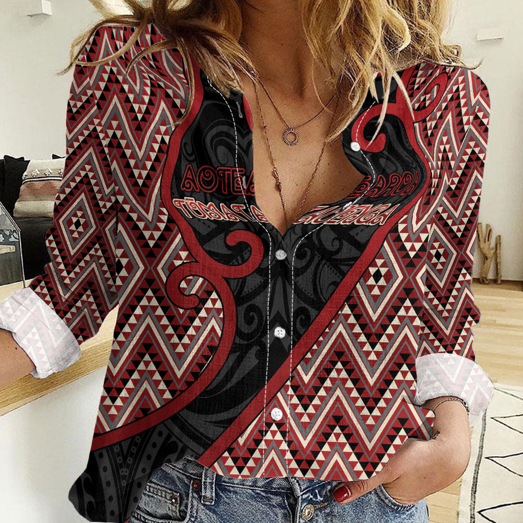 Custom Aotearoa Atua Tumatauenga Women Casual Shirt God Of War Koru Patterns