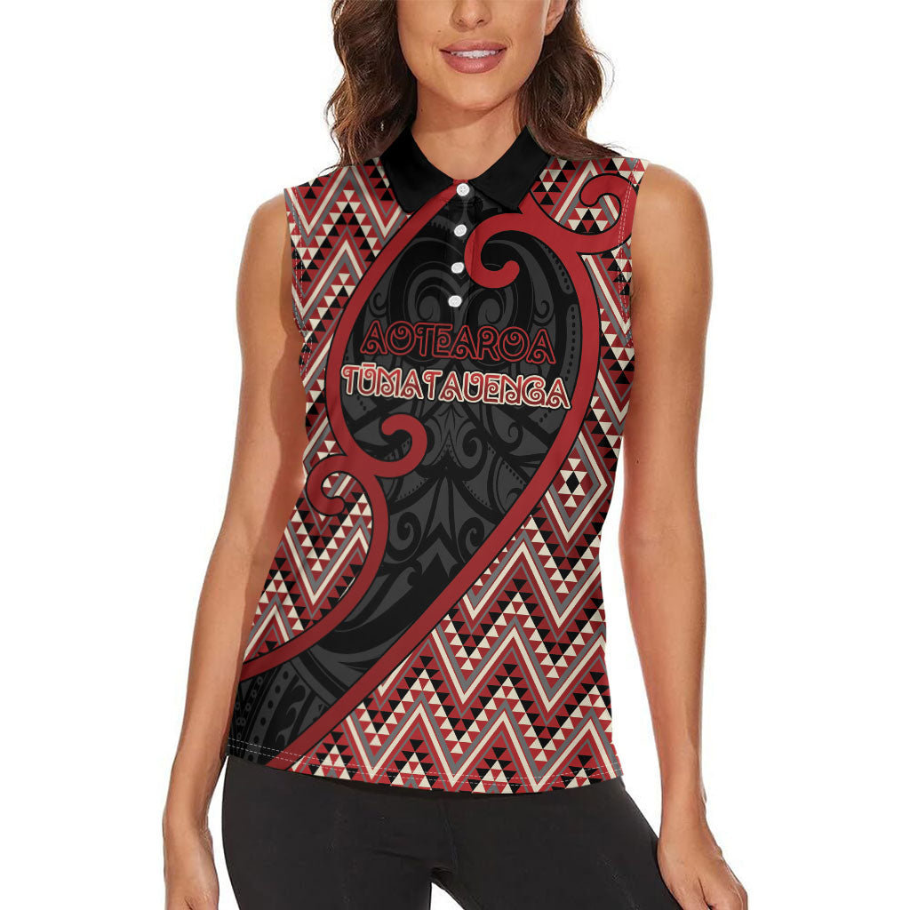 Custom Aotearoa Atua Tumatauenga Women Sleeveless Polo Shirt God Of War Koru Patterns