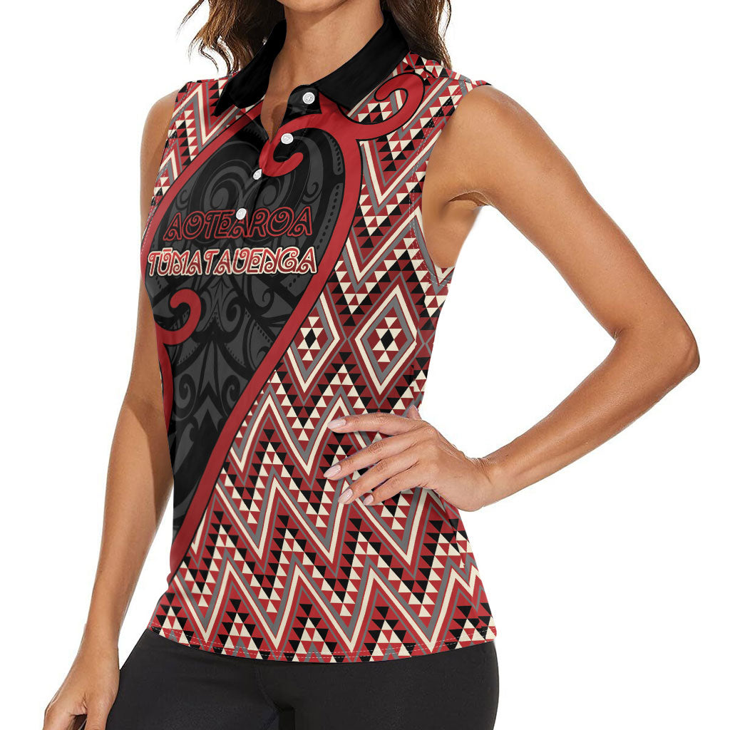 Custom Aotearoa Atua Tumatauenga Women Sleeveless Polo Shirt God Of War Koru Patterns