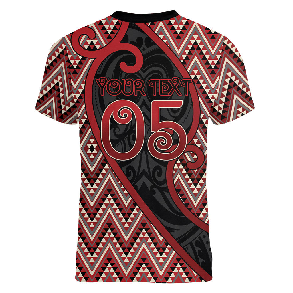 Custom Aotearoa Atua Tumatauenga Women V-Neck T-Shirt God Of War Koru Patterns