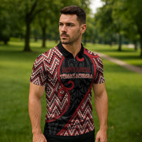 Custom Aotearoa Atua Tumatauenga Zipper Polo Shirt God Of War Koru Patterns