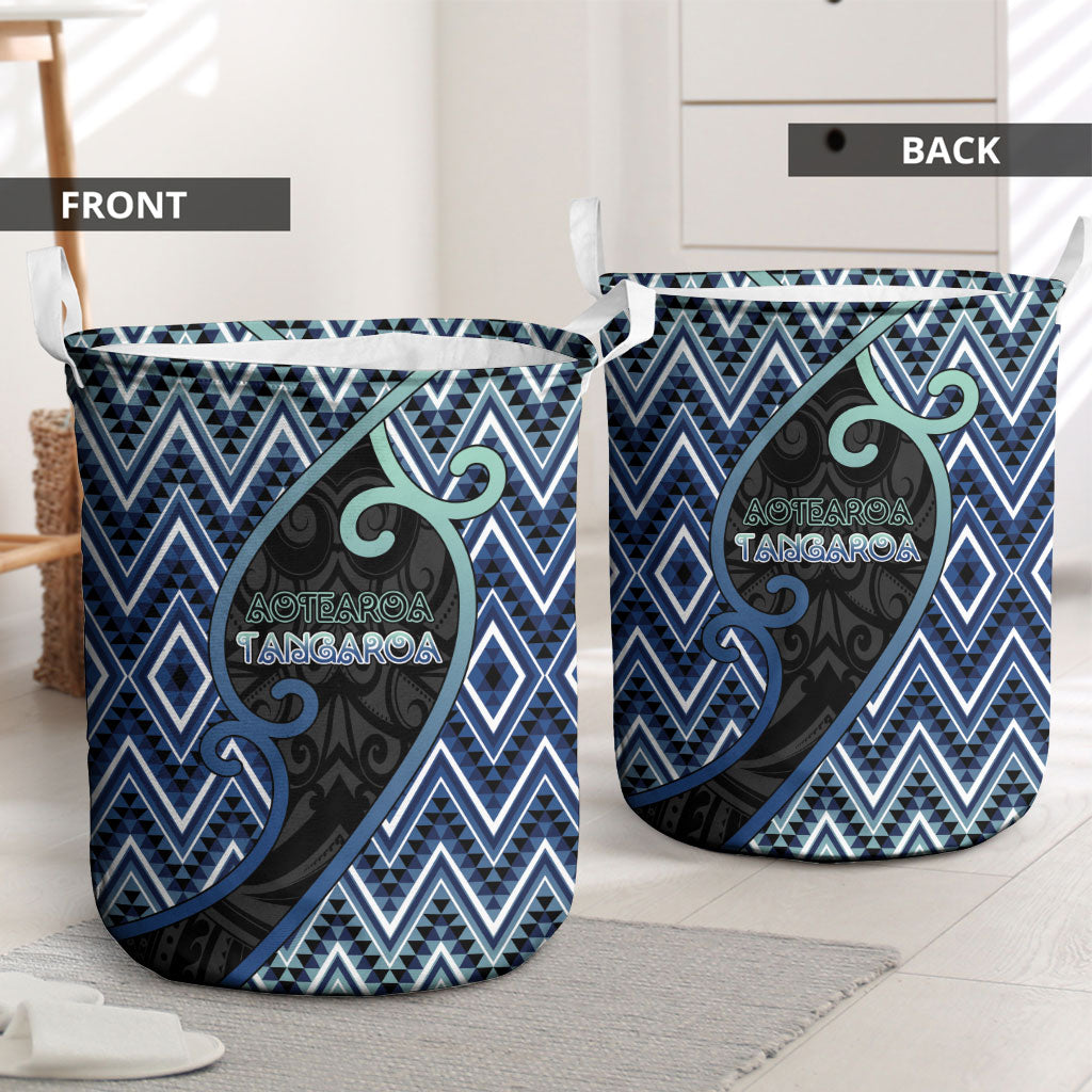 Aotearoa Atua Tangaroa Laundry Basket God Of Ocean Koru Patterns