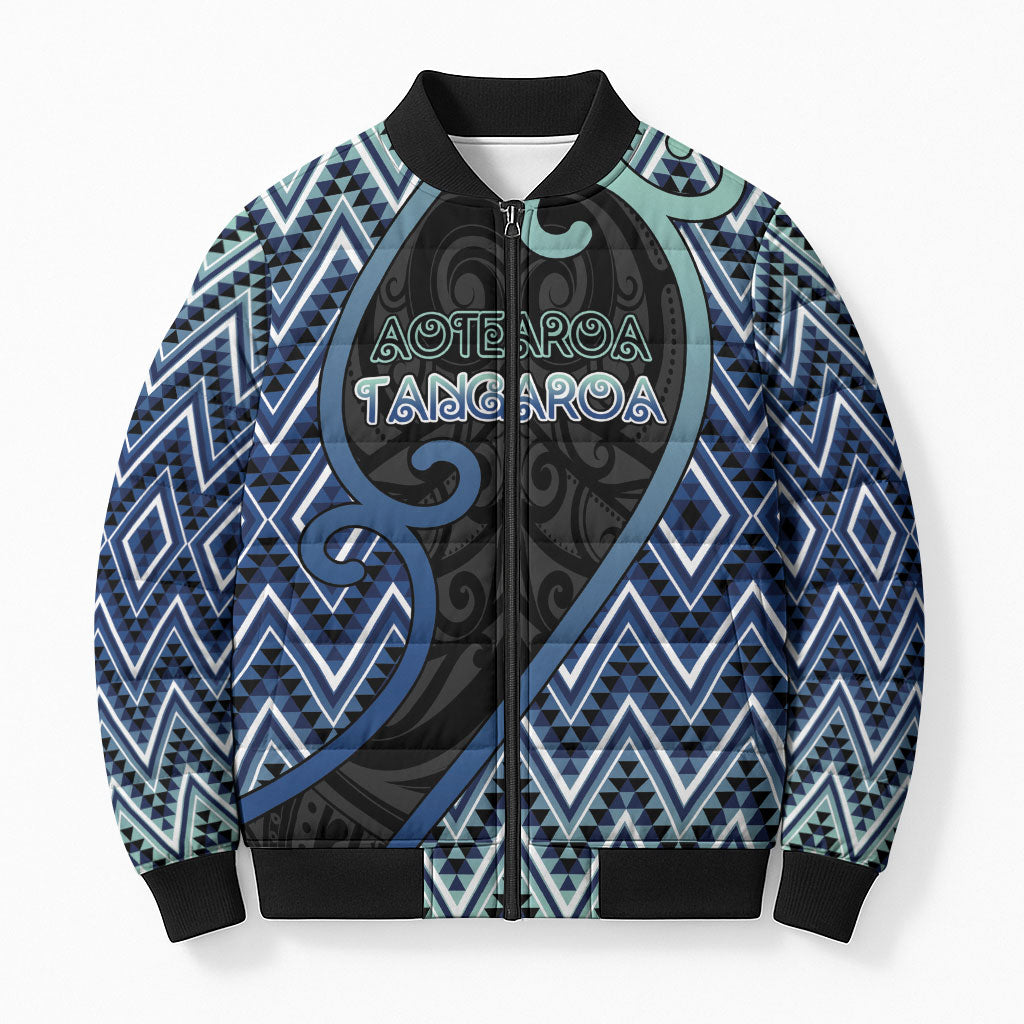 Custom Aotearoa Atua Tangaroa Bomber Puffer Jacket God Of Ocean Koru Patterns