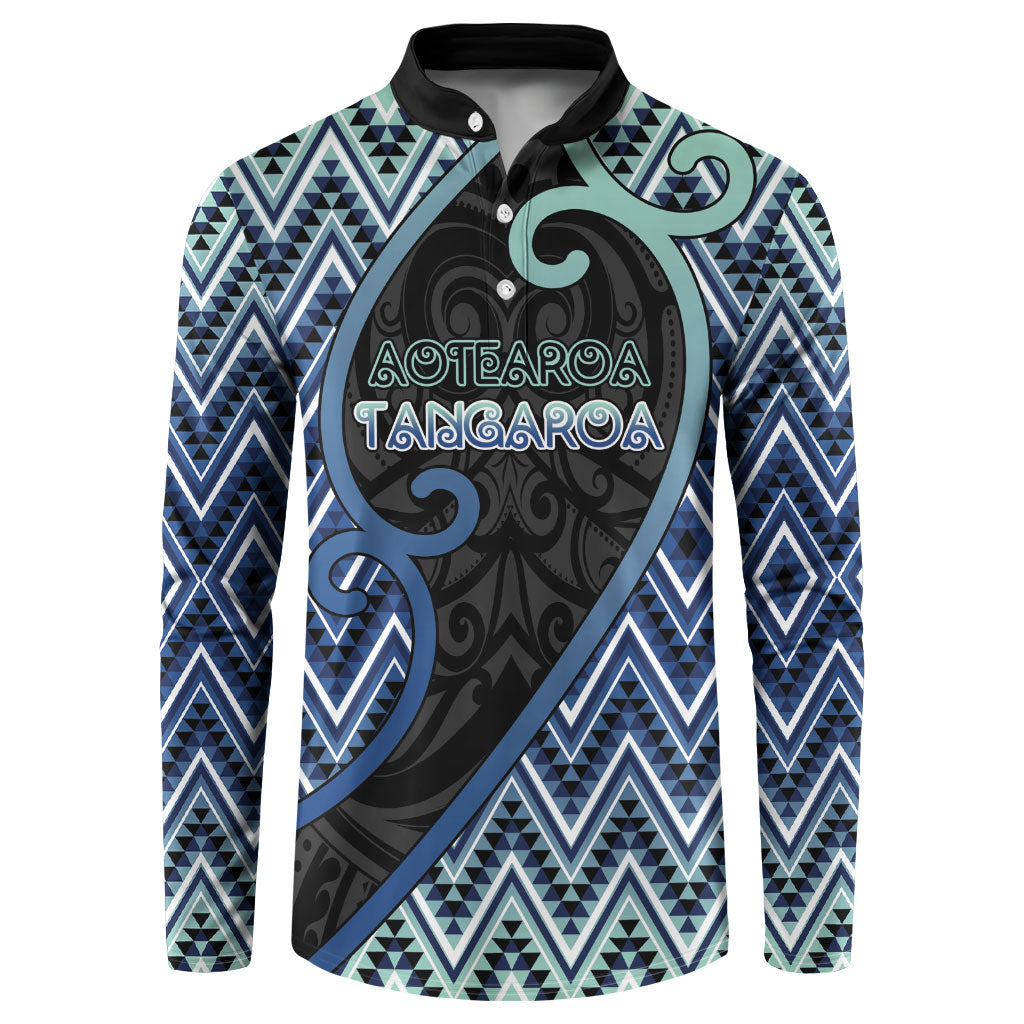 Custom Aotearoa Atua Tangaroa Button Sweatshirt God Of Ocean Koru Patterns