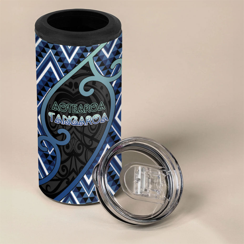 Custom Aotearoa Atua Tangaroa 4 in 1 Can Cooler Tumbler God Of Ocean Koru Patterns