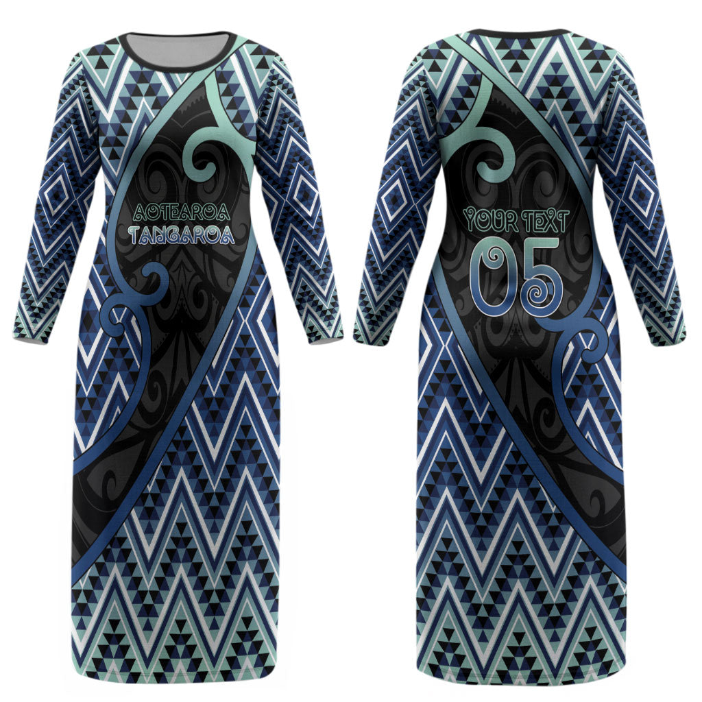 Custom Aotearoa Atua Tangaroa Couples Matching Long Sleeve Bodycon Dress and Hawaiian Shirt God Of Ocean Koru Patterns