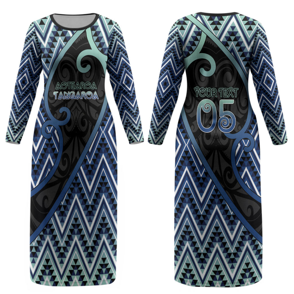 Custom Aotearoa Atua Tangaroa Couples Matching Long Sleeve Bodycon Dress and Long Sleeve Button Shirt God Of Ocean Koru Patterns