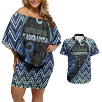 Custom Aotearoa Atua Tangaroa Couples Matching Off Shoulder Short Dress and Hawaiian Shirt God Of Ocean Koru Patterns