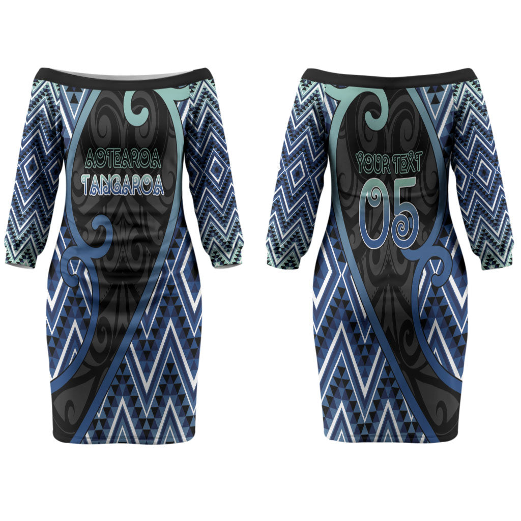 Custom Aotearoa Atua Tangaroa Couples Matching Off The Shoulder Long Sleeve Dress and Long Sleeve Button Shirt God Of Ocean Koru Patterns