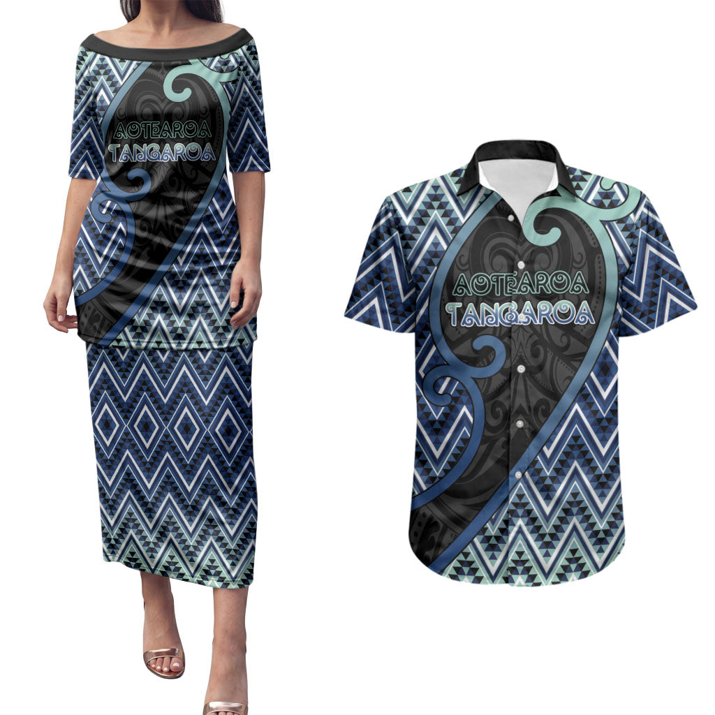 Custom Aotearoa Atua Tangaroa Couples Matching Puletasi and Hawaiian Shirt God Of Ocean Koru Patterns