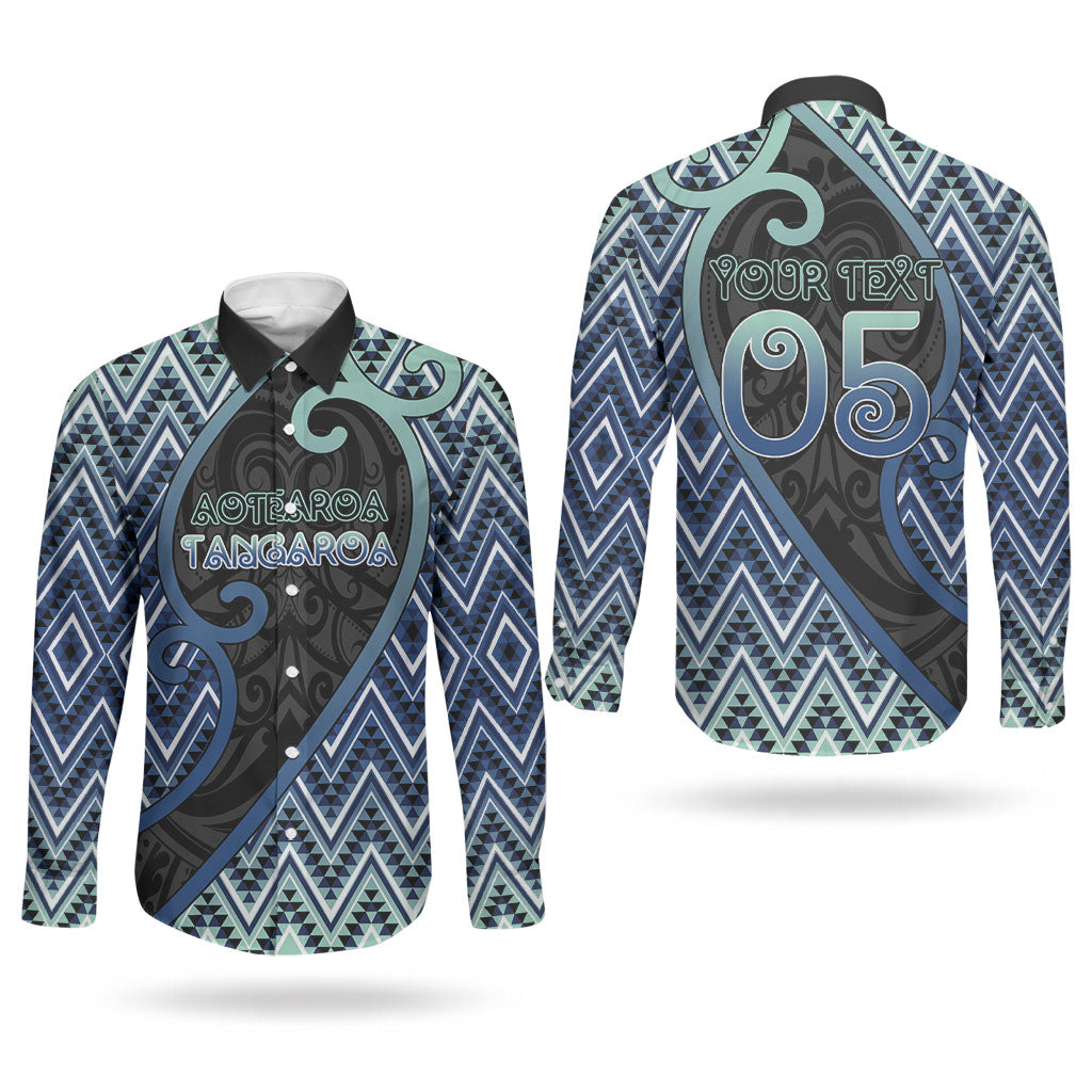 Custom Aotearoa Atua Tangaroa Couples Matching Puletasi and Long Sleeve Button Shirt God Of Ocean Koru Patterns