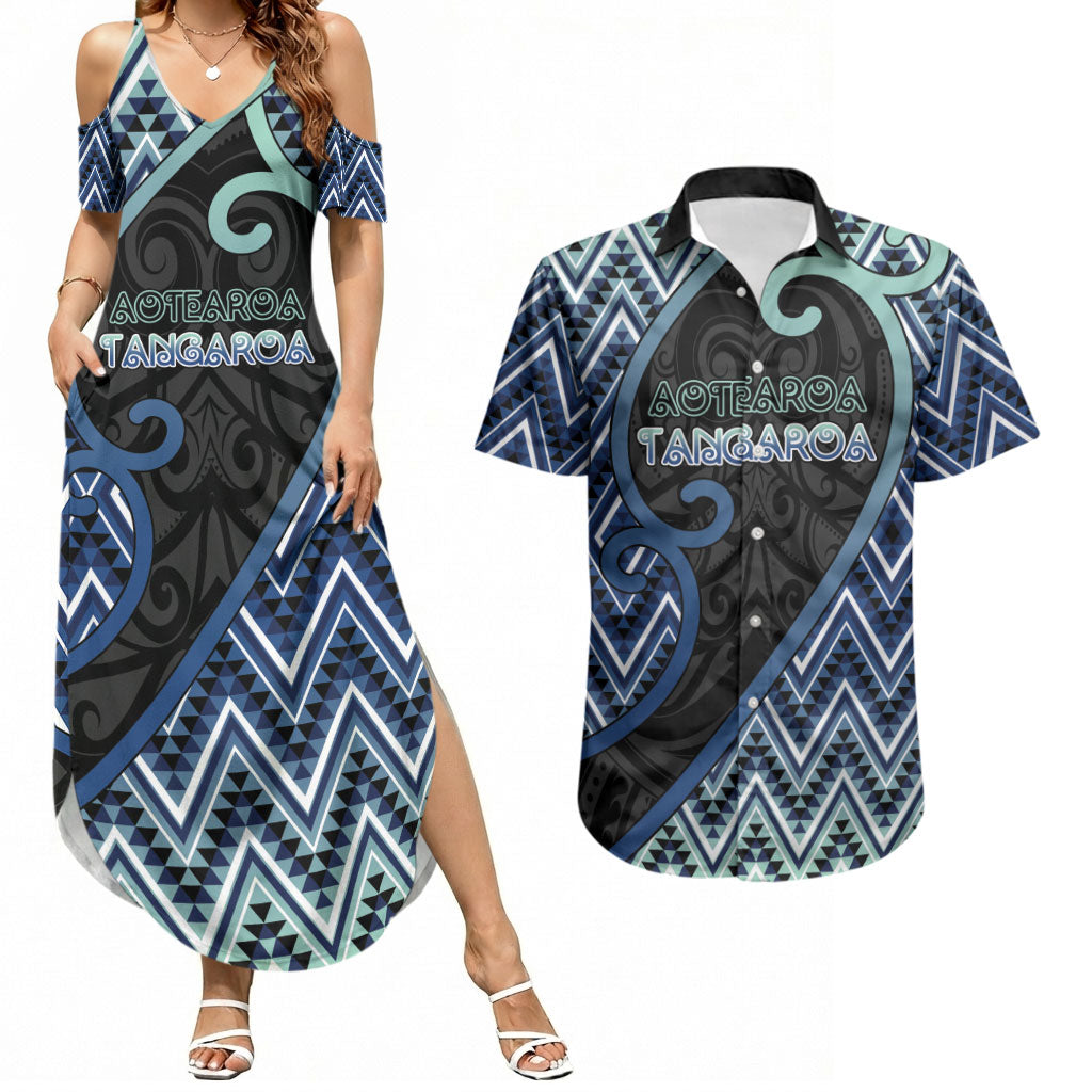 Custom Aotearoa Atua Tangaroa Couples Matching Summer Maxi Dress and Hawaiian Shirt God Of Ocean Koru Patterns