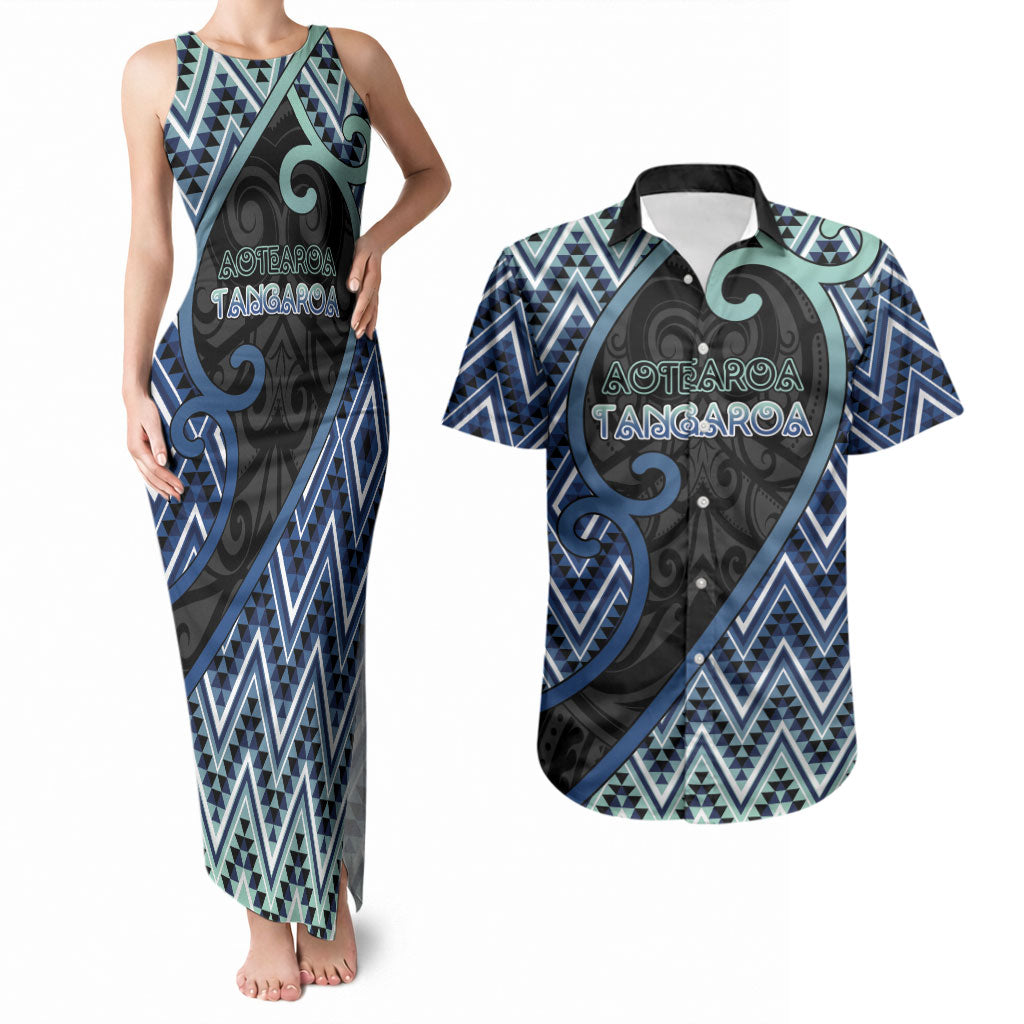 Custom Aotearoa Atua Tangaroa Couples Matching Tank Maxi Dress and Hawaiian Shirt God Of Ocean Koru Patterns