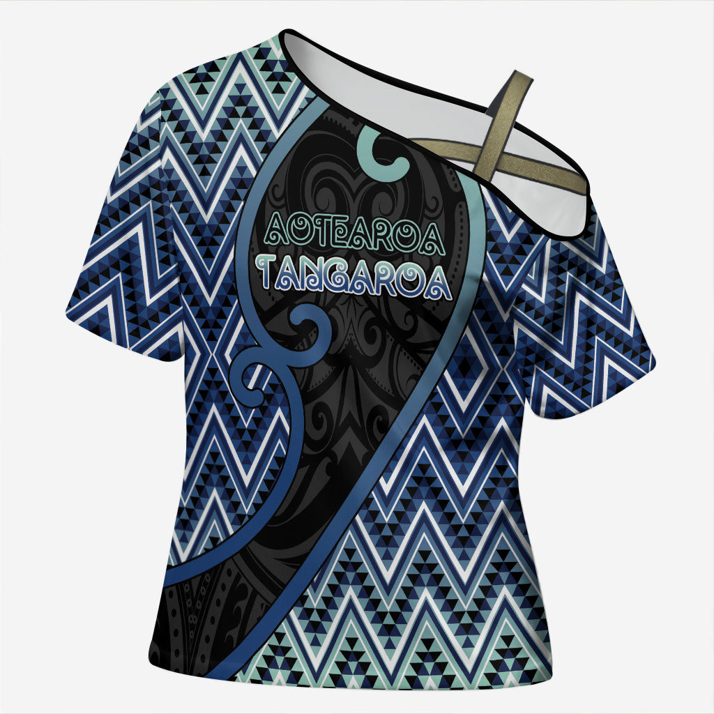 Custom Aotearoa Atua Tangaroa Cross Shoulder Shirt God Of Ocean Koru Patterns
