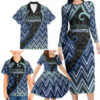 Custom Aotearoa Atua Tangaroa Family Matching Long Sleeve Bodycon Dress and Hawaiian Shirt God Of Ocean Koru Patterns