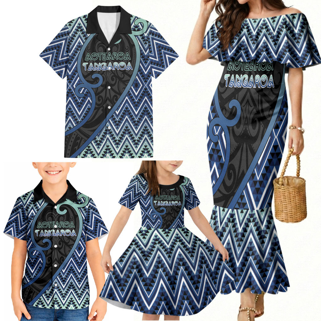 Custom Aotearoa Atua Tangaroa Family Matching Mermaid Dress and Hawaiian Shirt God Of Ocean Koru Patterns