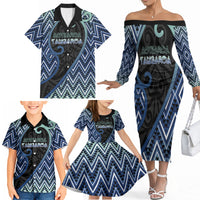 Custom Aotearoa Atua Tangaroa Family Matching Off The Shoulder Long Sleeve Dress and Hawaiian Shirt God Of Ocean Koru Patterns