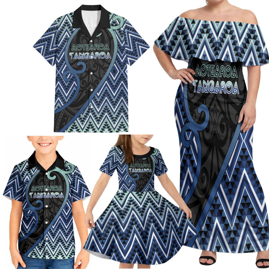 Custom Aotearoa Atua Tangaroa Family Matching Off Shoulder Maxi Dress and Hawaiian Shirt God Of Ocean Koru Patterns