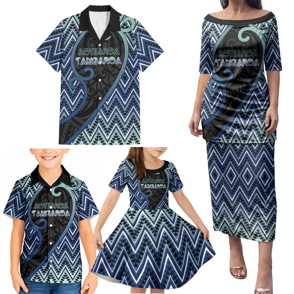 Custom Aotearoa Atua Tangaroa Family Matching Puletasi and Hawaiian Shirt God Of Ocean Koru Patterns