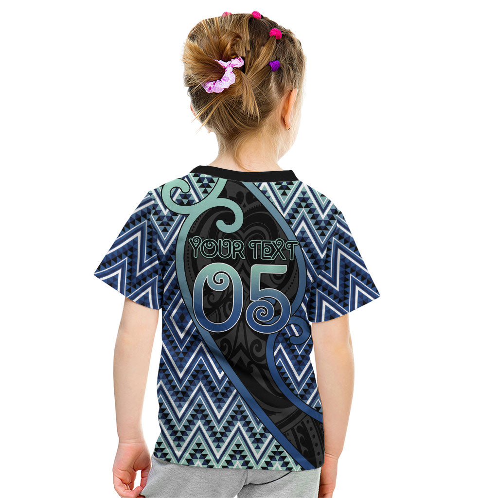 Custom Aotearoa Atua Tangaroa Kid T Shirt God Of Ocean Koru Patterns