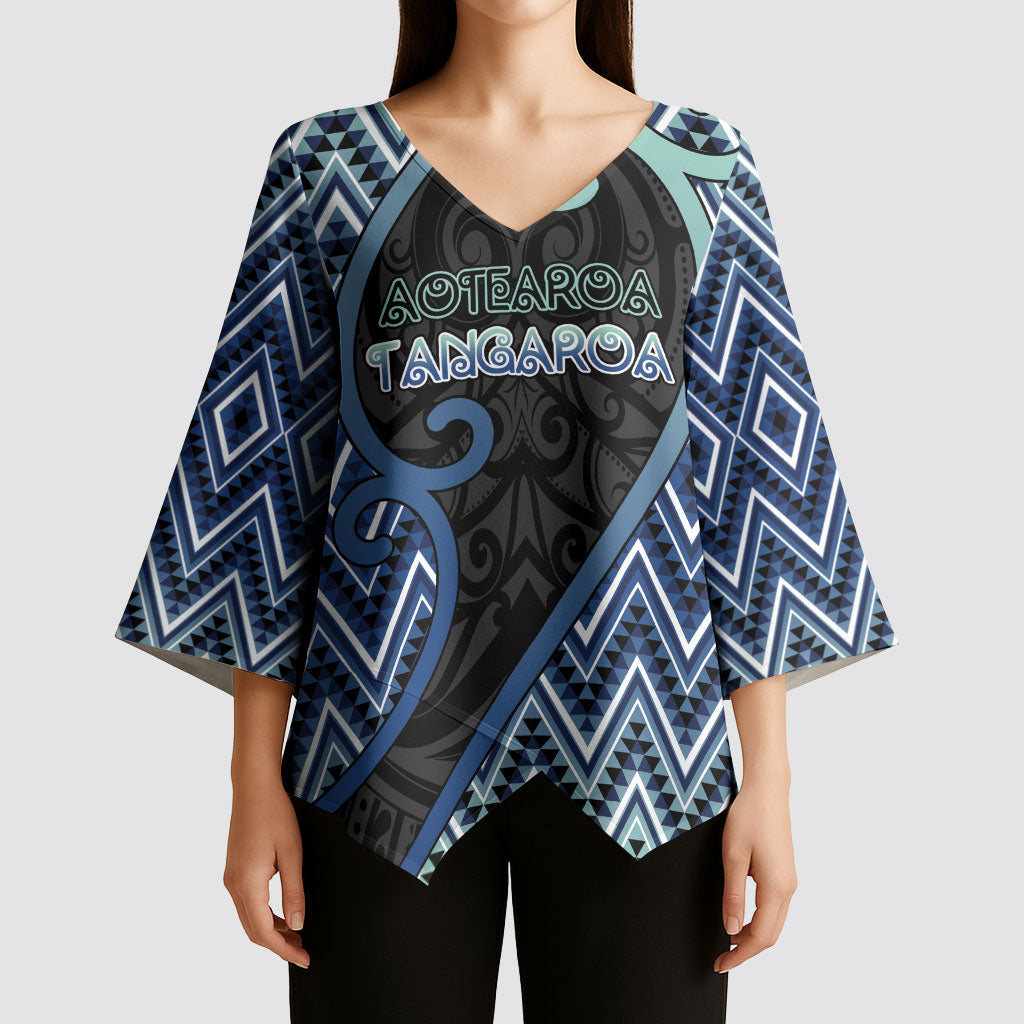 Custom Aotearoa Atua Tangaroa Kimono Sleeve Blouse God Of Ocean Koru Patterns