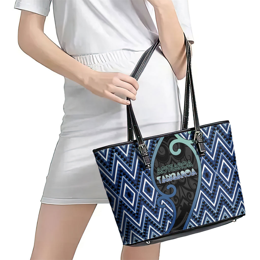 Aotearoa Atua Tangaroa Leather Tote Bag God Of Ocean Koru Patterns