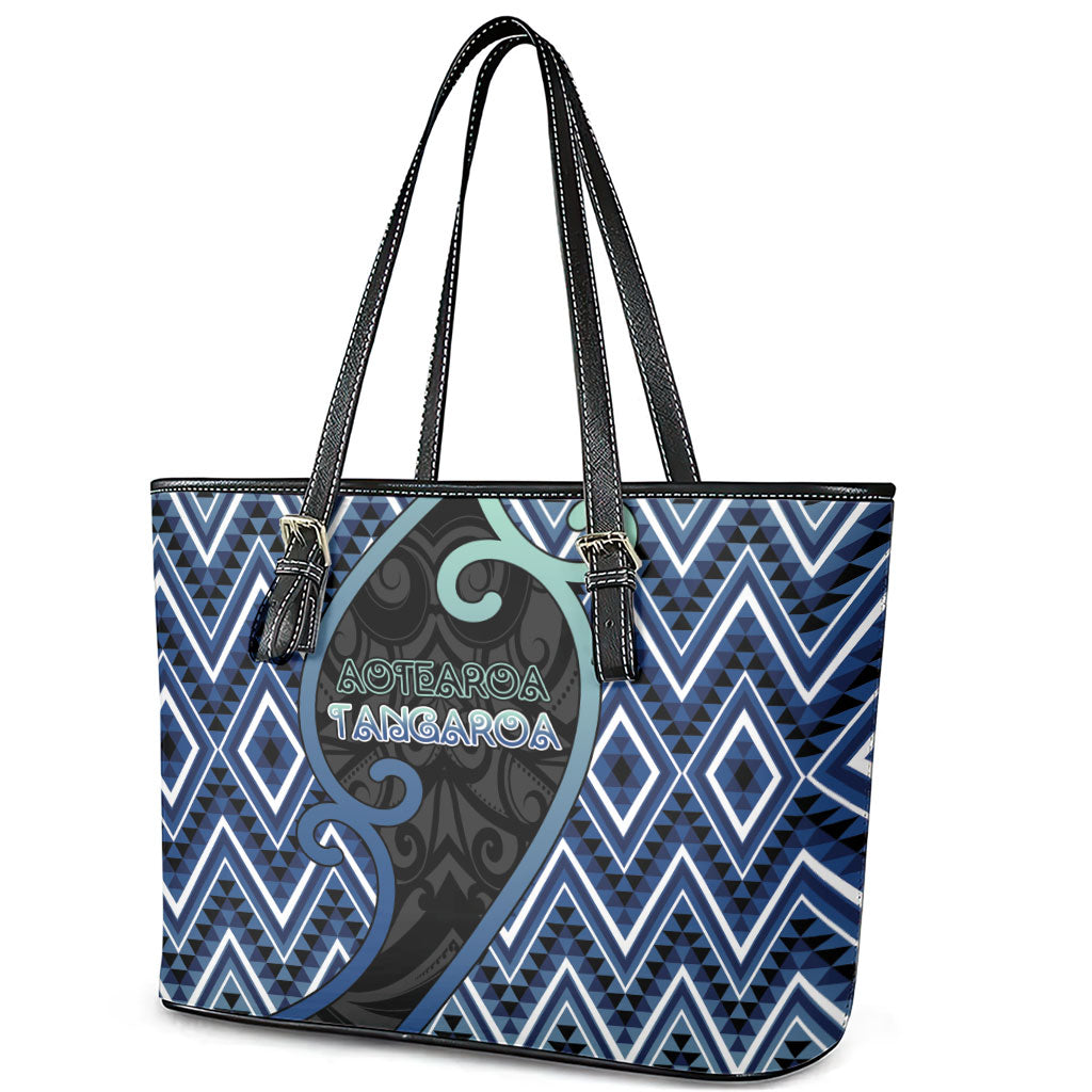 Aotearoa Atua Tangaroa Leather Tote Bag God Of Ocean Koru Patterns
