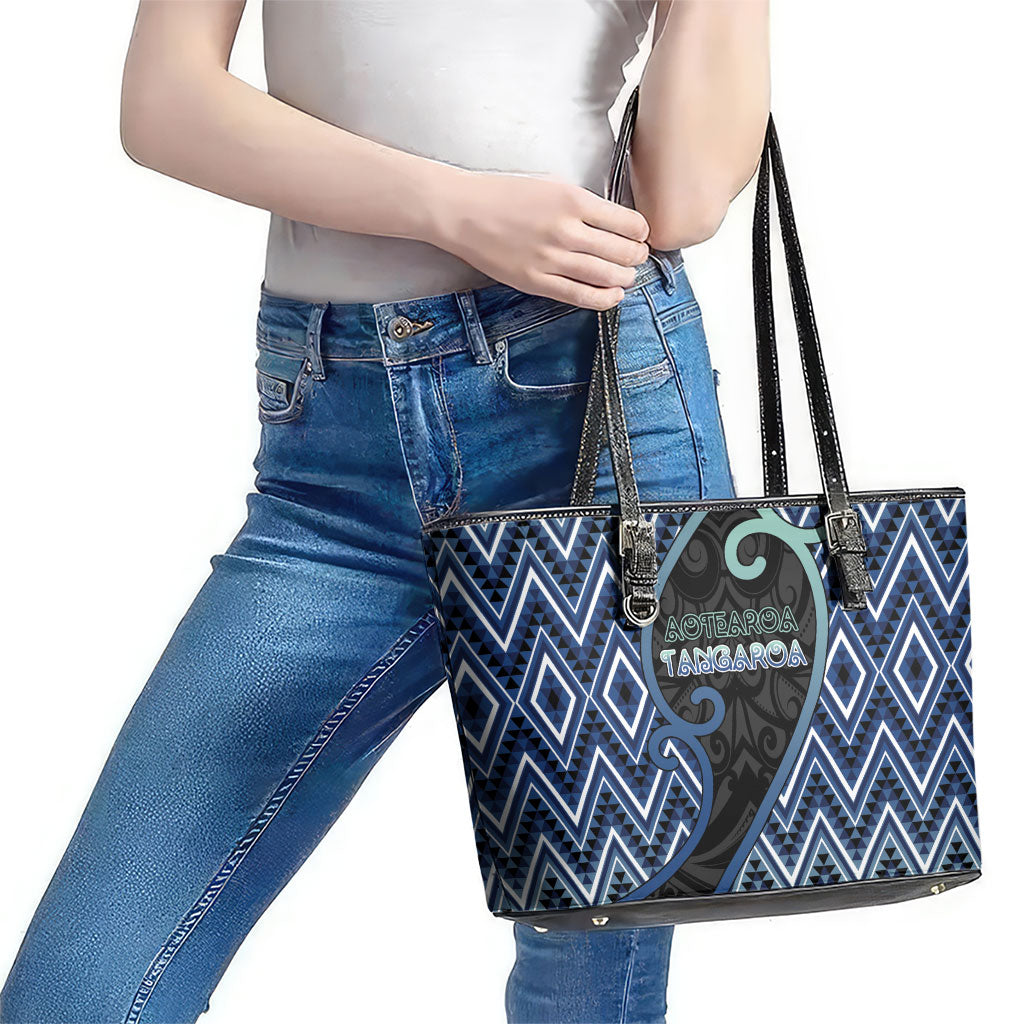 Aotearoa Atua Tangaroa Leather Tote Bag God Of Ocean Koru Patterns