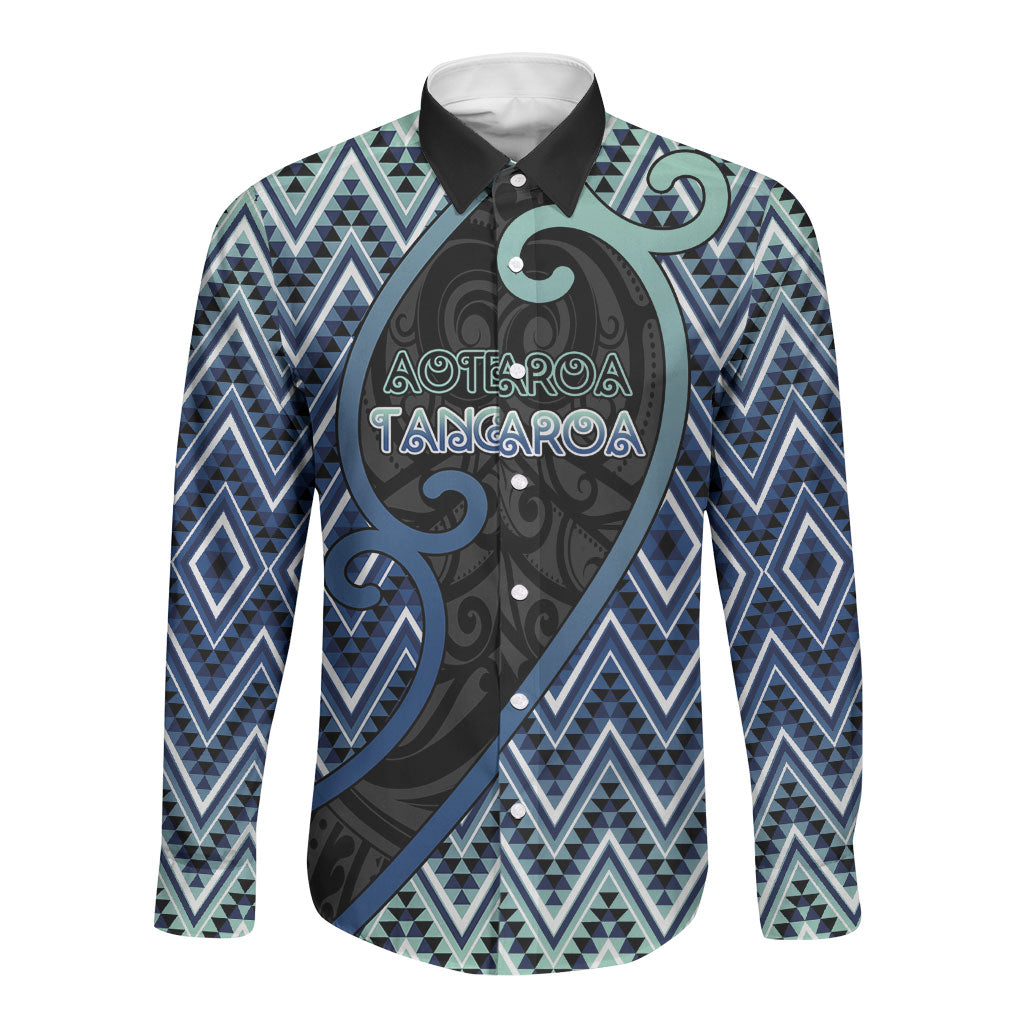 Custom Aotearoa Atua Tangaroa Long Sleeve Button Shirt God Of Ocean Koru Patterns