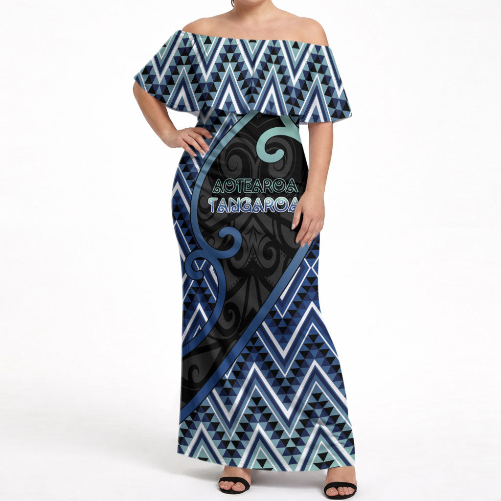 Custom Aotearoa Atua Tangaroa Off Shoulder Maxi Dress God Of Ocean Koru Patterns