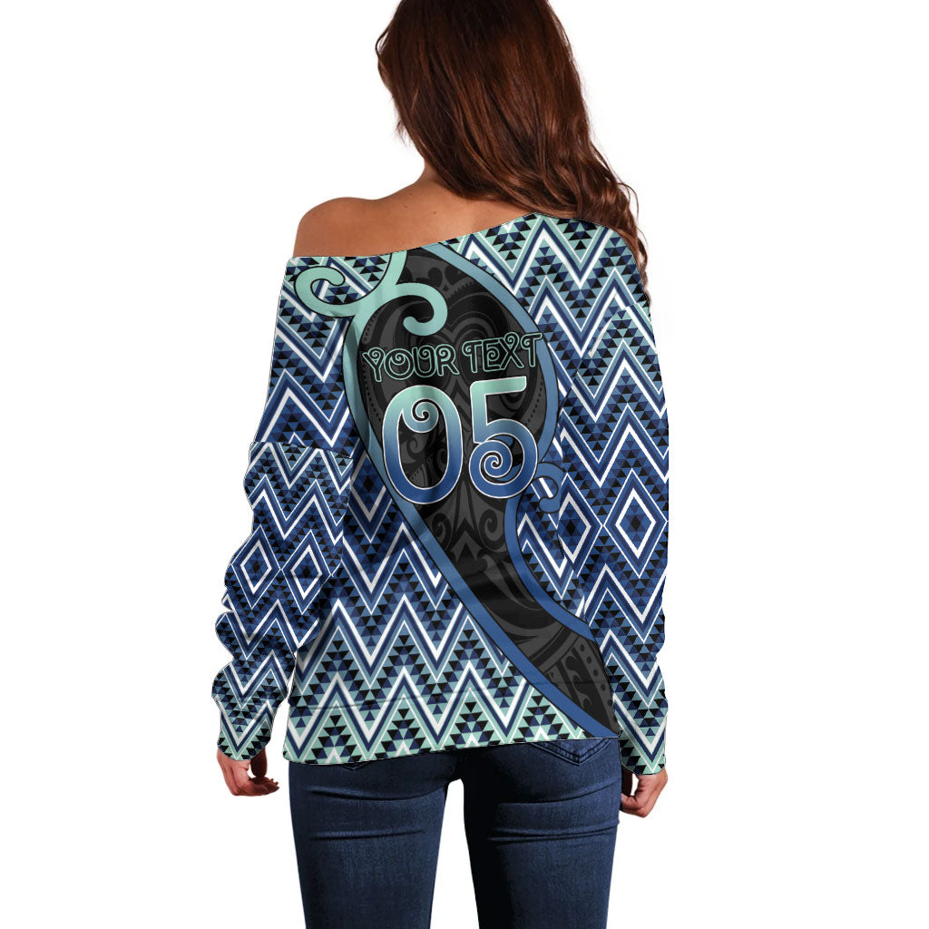Custom Aotearoa Atua Tangaroa Off Shoulder Sweater God Of Ocean Koru Patterns