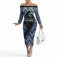 Custom Aotearoa Atua Tangaroa Off The Shoulder Long Sleeve Dress God Of Ocean Koru Patterns