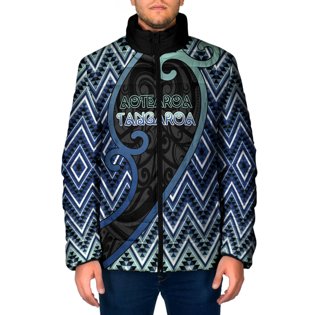 Custom Aotearoa Atua Tangaroa Padded Jacket God Of Ocean Koru Patterns