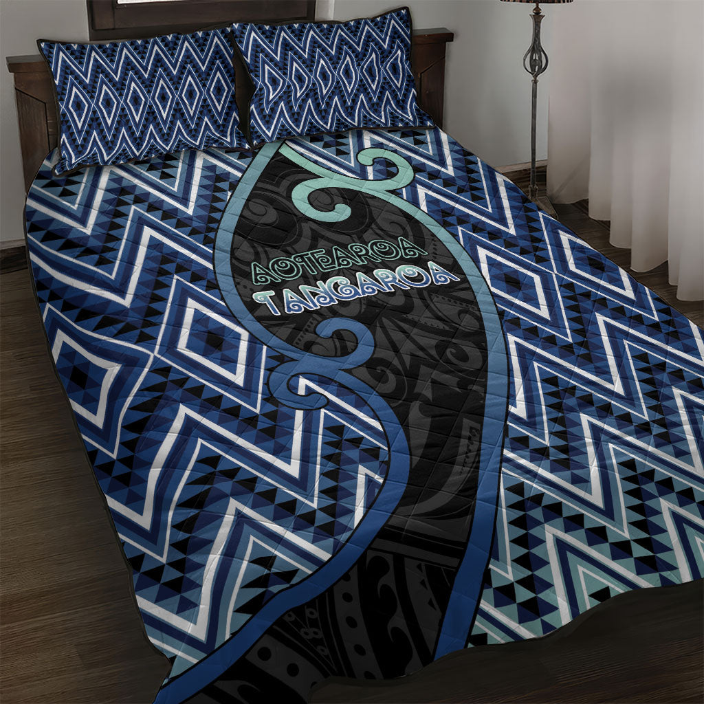 Aotearoa Atua Tangaroa Quilt Bed Set God Of Ocean Koru Patterns